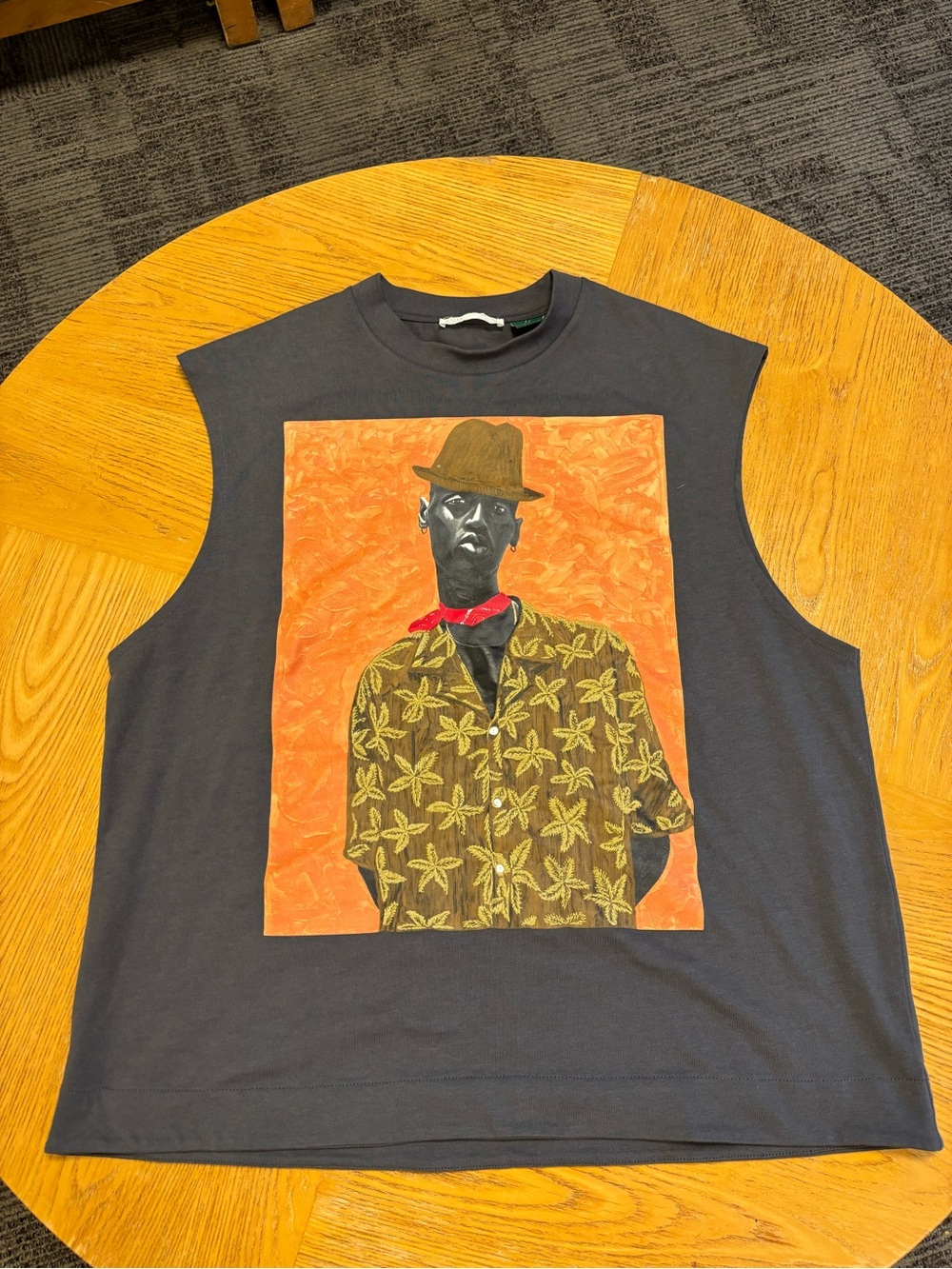 Zara Men's Sleeveless Graphic Tank - Black with Orange Panel